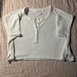 White Waffle Knit Henley Top